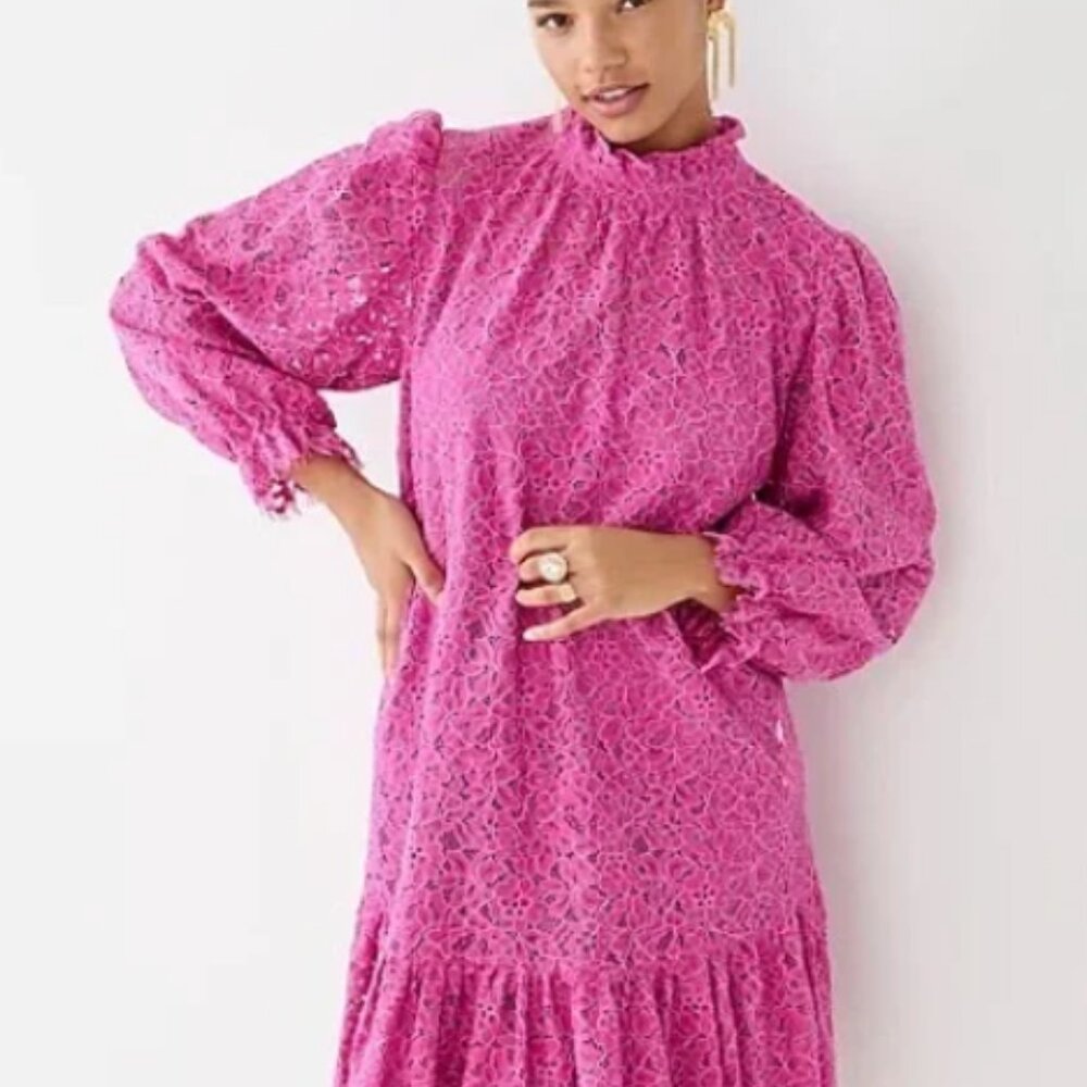 NWT J.CREW Hot Pink Lace Drop Waist Dress XS